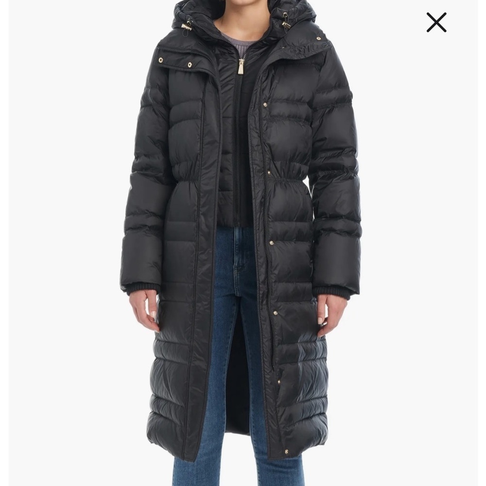 NWT Kate Spade New York Quilted Long Down Parka With Bib, Black Size Small - Picture 4 of 16